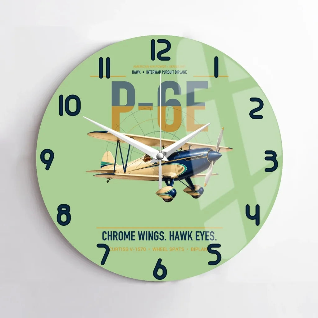 Curtiss P-6E Hawk design on light green no frame wall clock