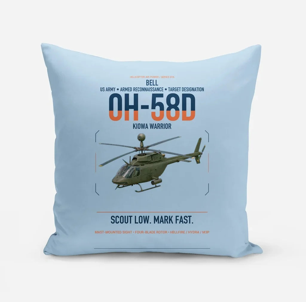 Bell OH-58D Kiowa Warrior design on light blue pillow