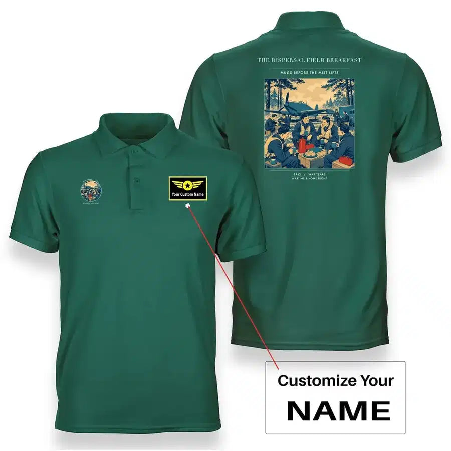 VINTAGE G4511 - The Dispersal Field Breakfast - Double-Side Polo T-Shirt design on green+name