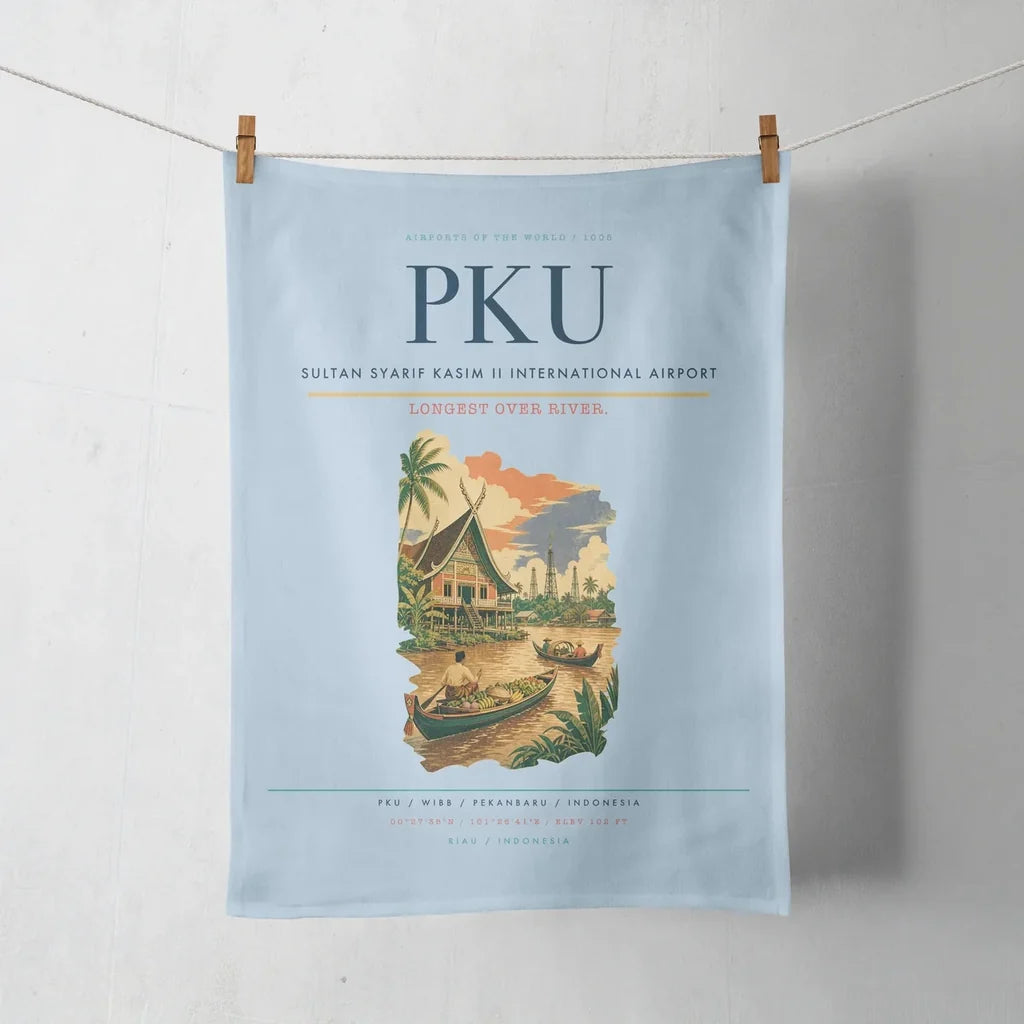 Sultan Syarif Kasim II International Airport (PKU) design on light blue towel