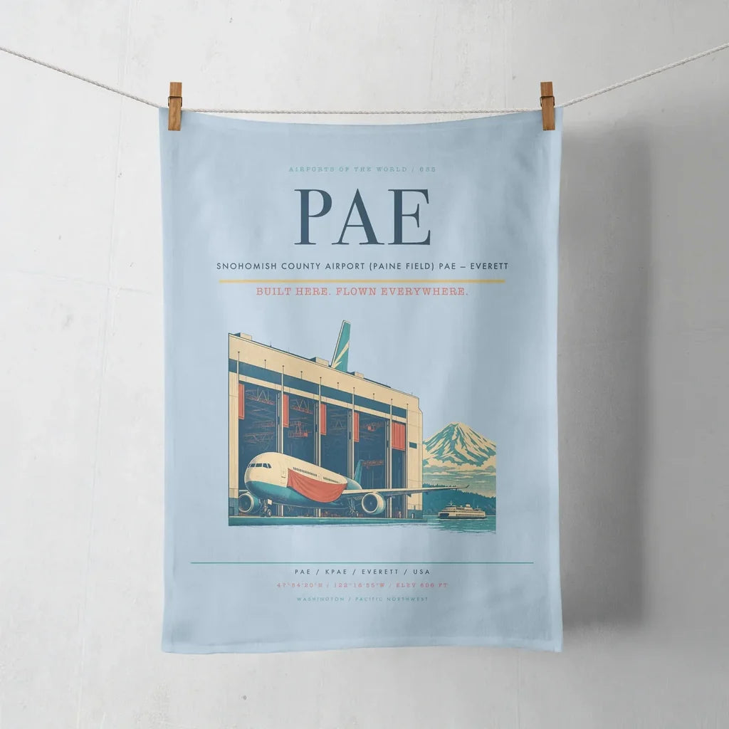 Snohomish County Airport (Paine Field) (PAE) design on light blue towel