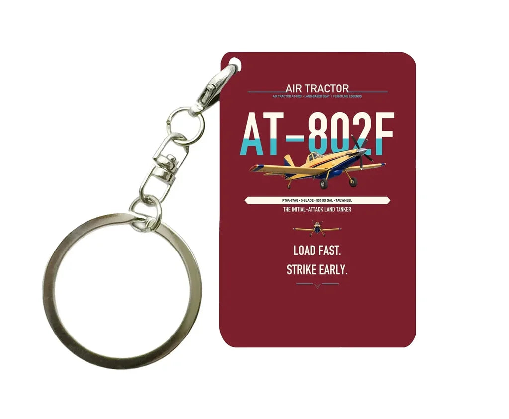 Air Tractor AT-802F design on dark red designed key chain, double-side print