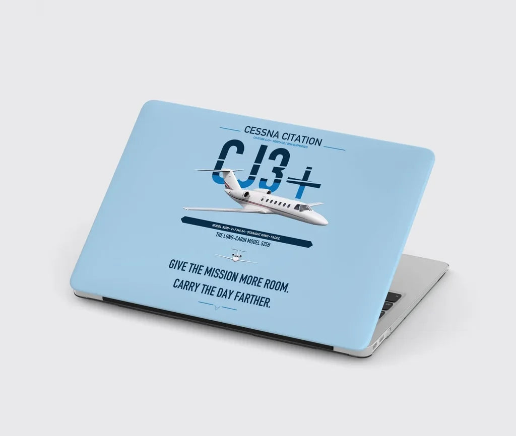 Cessna Citation CJ3+ design on light blue MacBook case