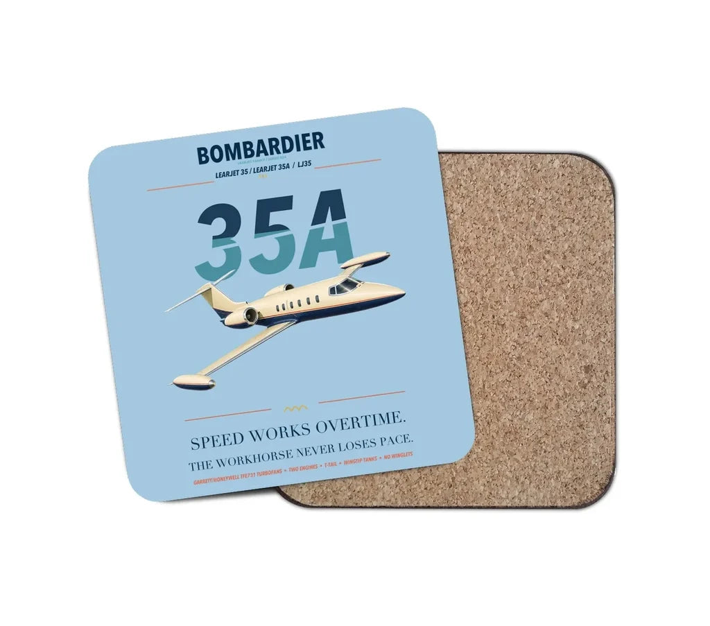 Bombardier Learjet 35A design on light blue 1 piece coaster