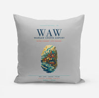 Thumbnail for Warsaw Chopin Airport (WAW) design on light gray pillow