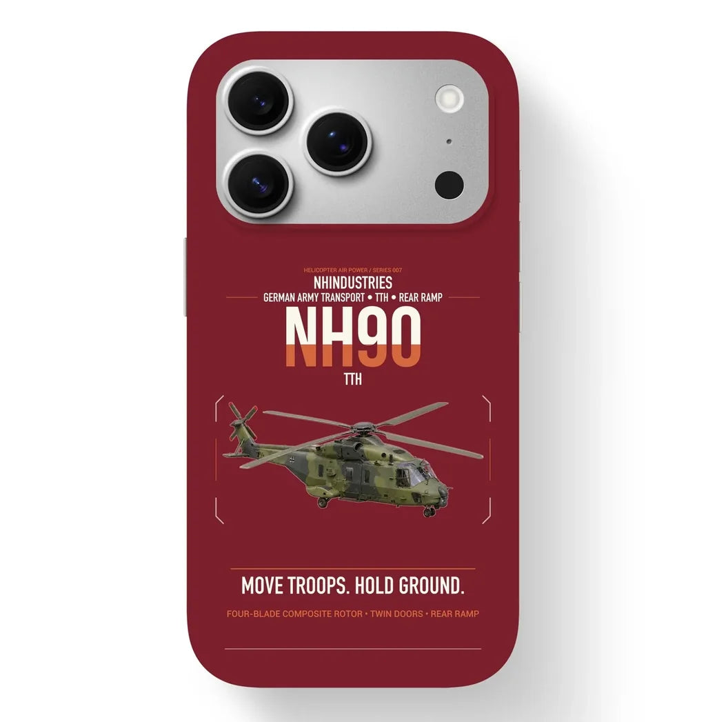 NHIndustries NH90 TTH design on dark red magsafe iphone case, for iPhone 17 Pro