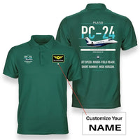 Thumbnail for Pilatus PC-24 design on green+name double-side polo t-shirt, double-side print