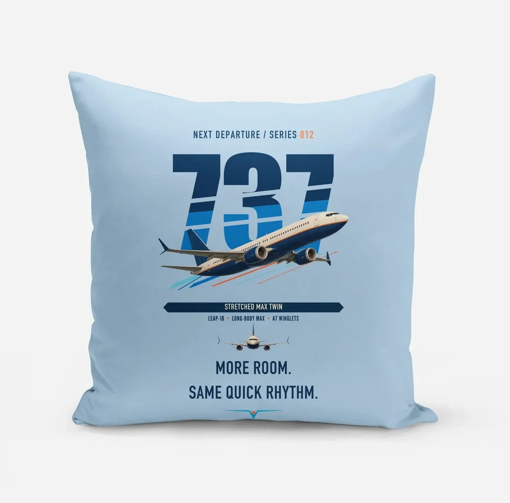 Boeing 737 MAX 9 design on light blue pillow