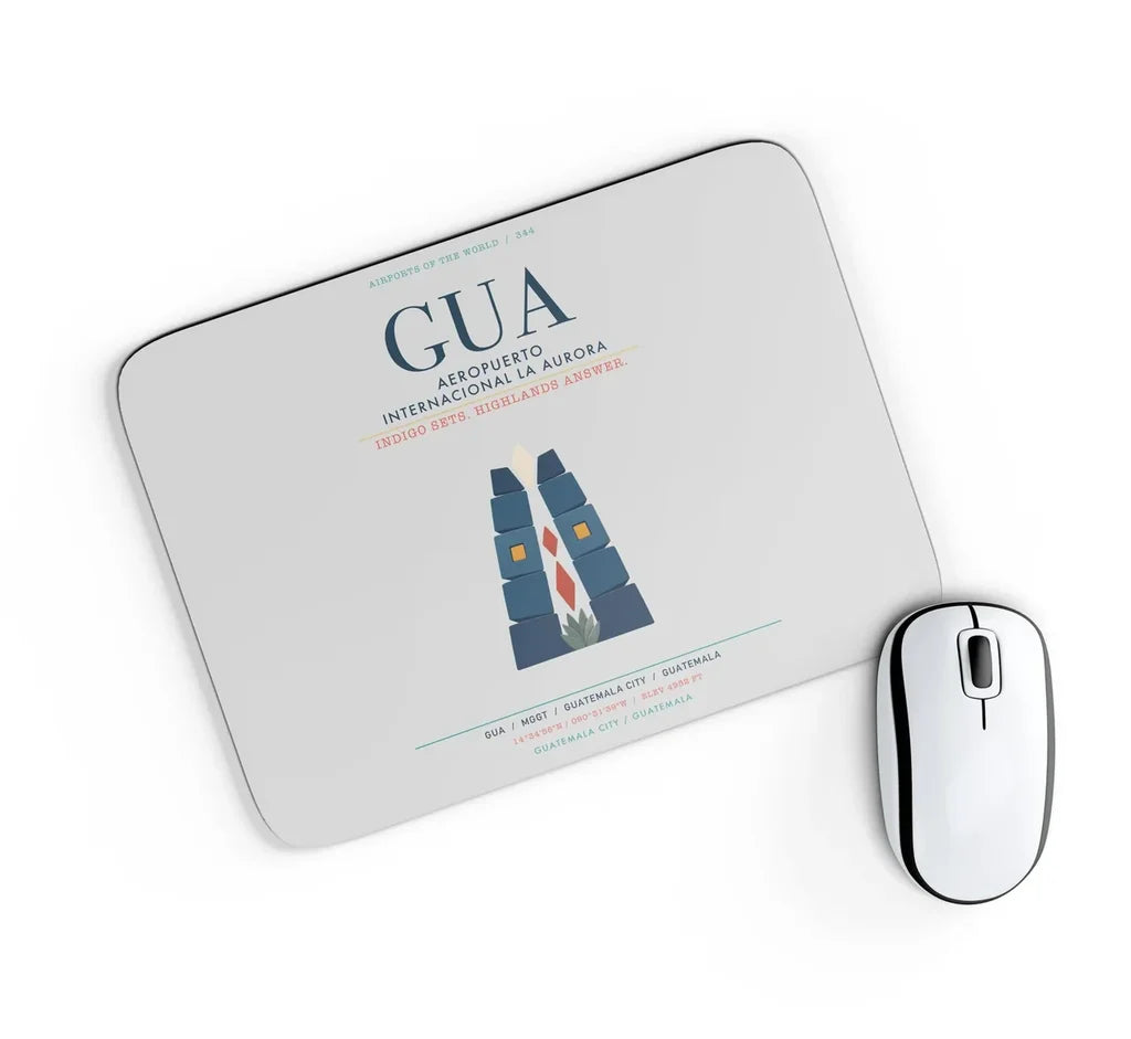 Aeropuerto Internacional La Aurora (GUA) design on light gray rectangle mouse pad