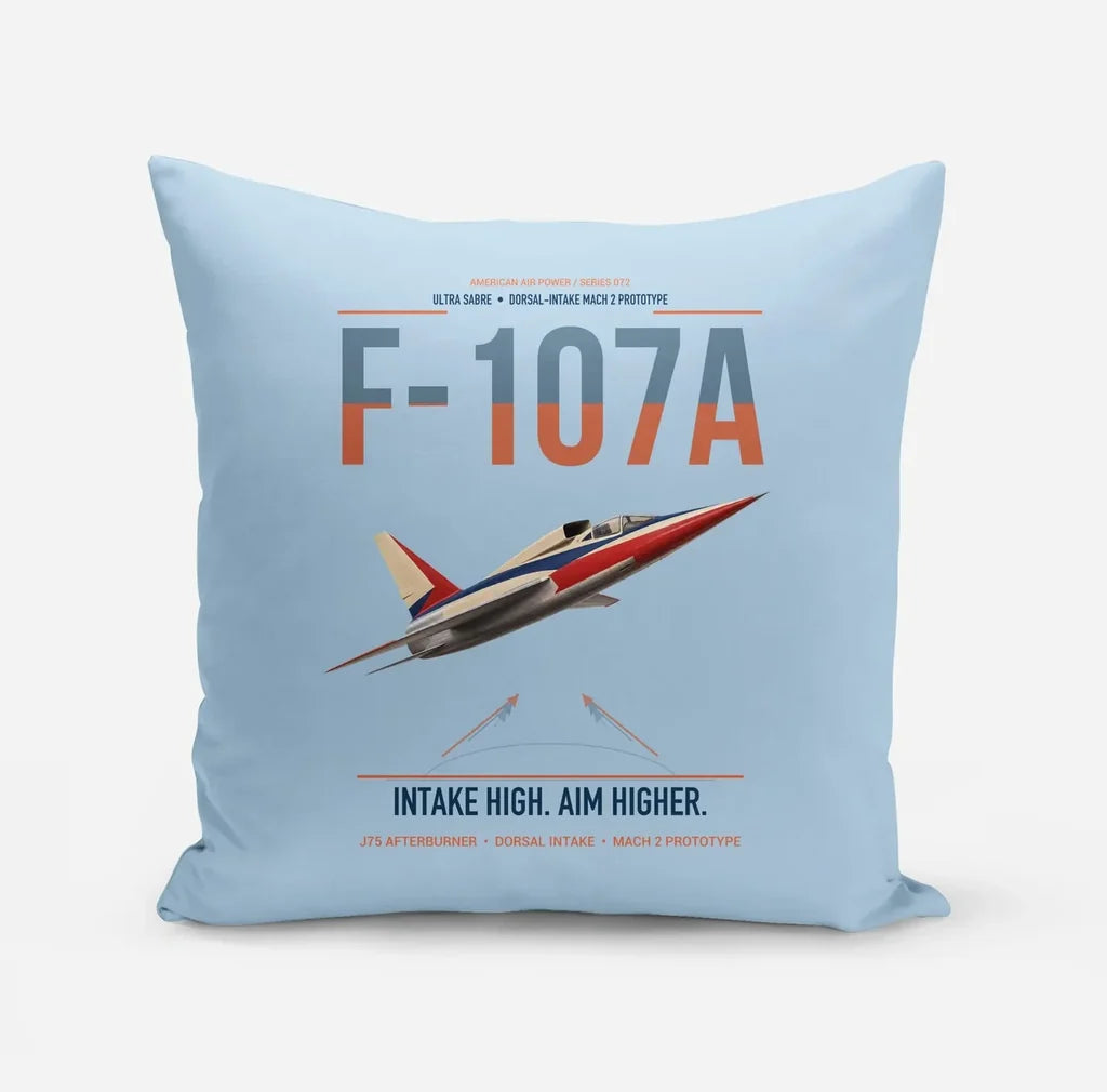 F-107A Ultra Sabre design on light blue pillow