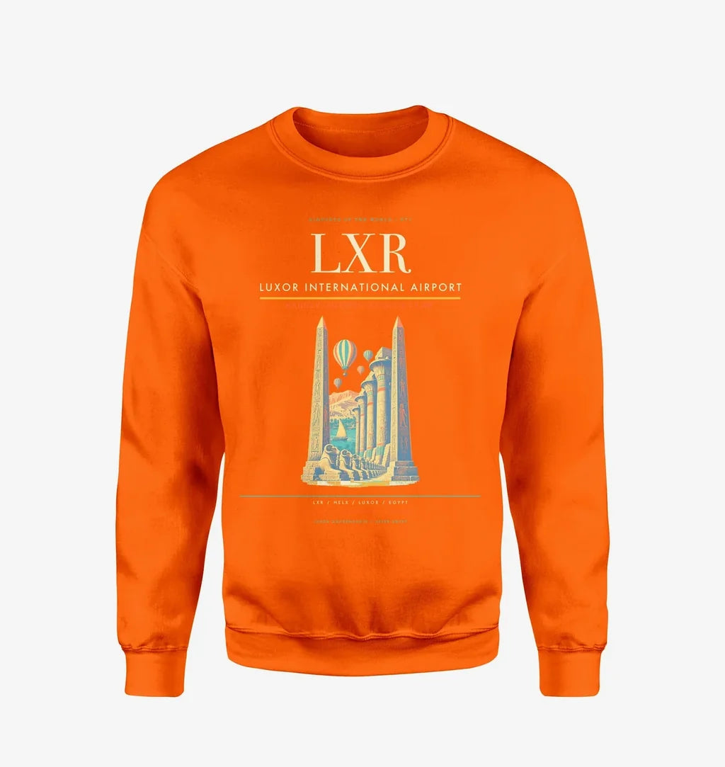 Luxor International Airport (LXR) design on orange sweatshirt