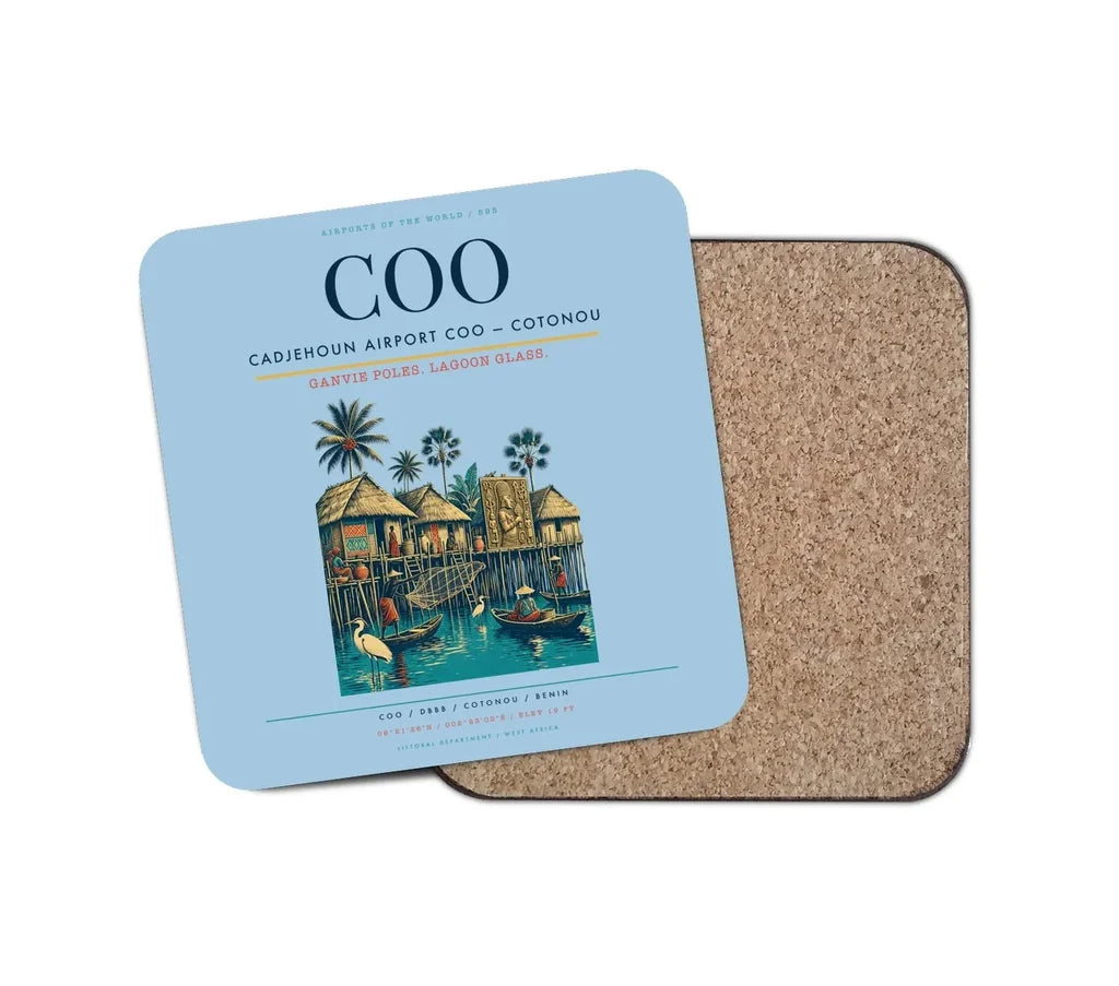 Cadjehoun Airport (COO) design on light blue 1 piece coaster