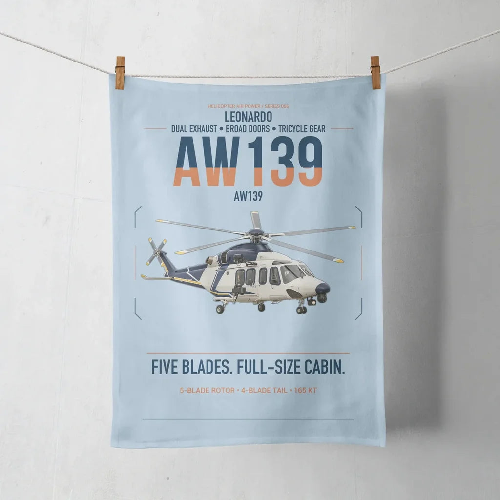 Leonardo AW139 design on light blue towel