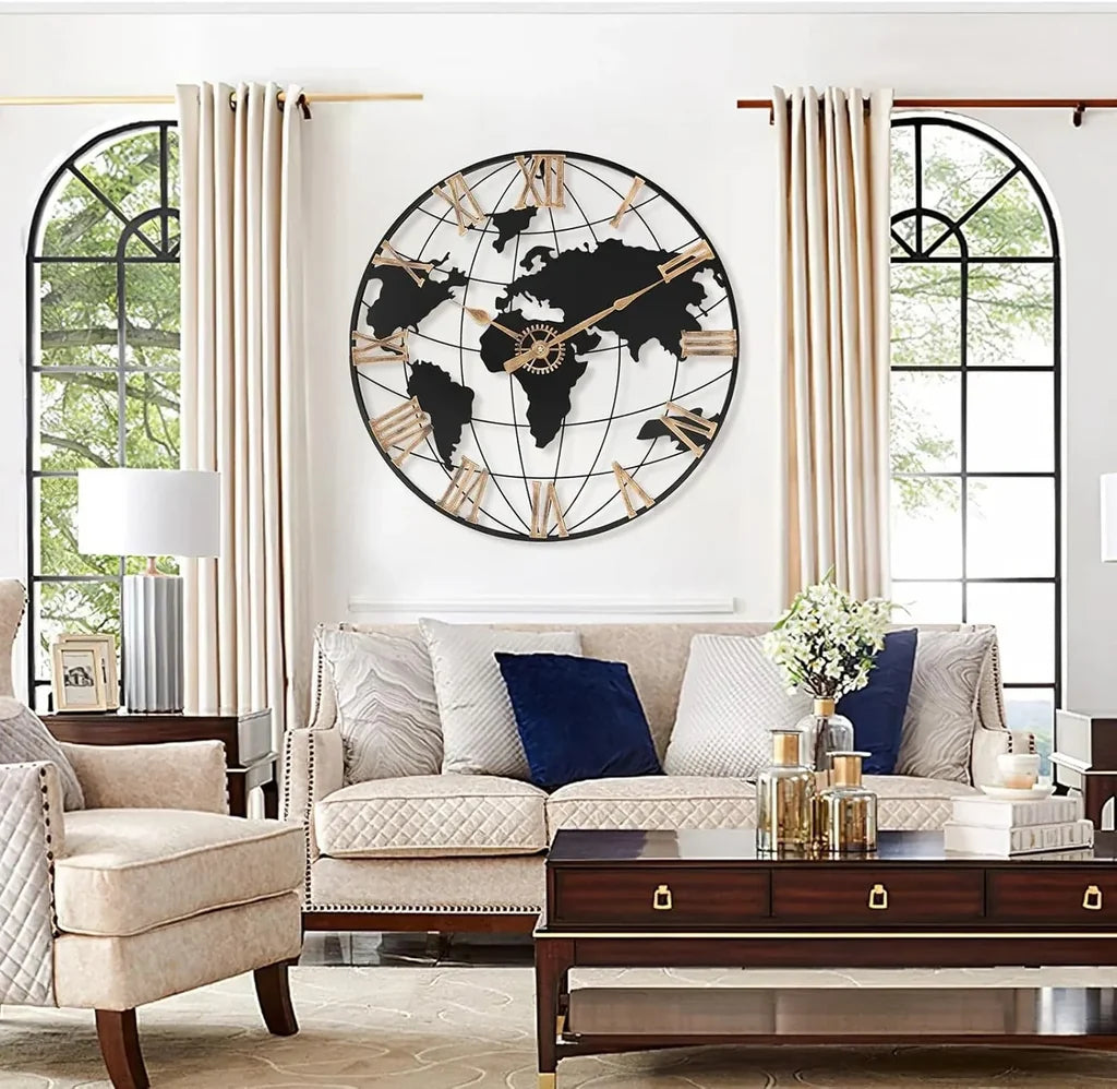 Large Map Metal Minimalist Round Wall Clock - view 5