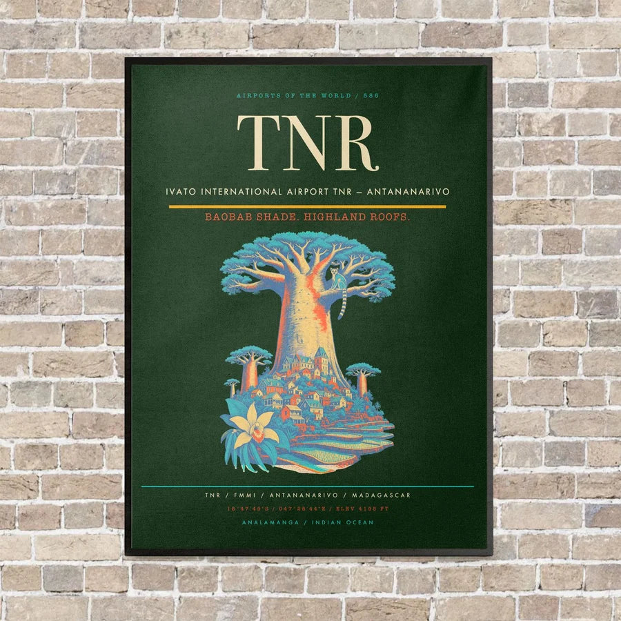 Ivato International Airport TNR — Antananarivo vertical canvas print - framed - dark green background