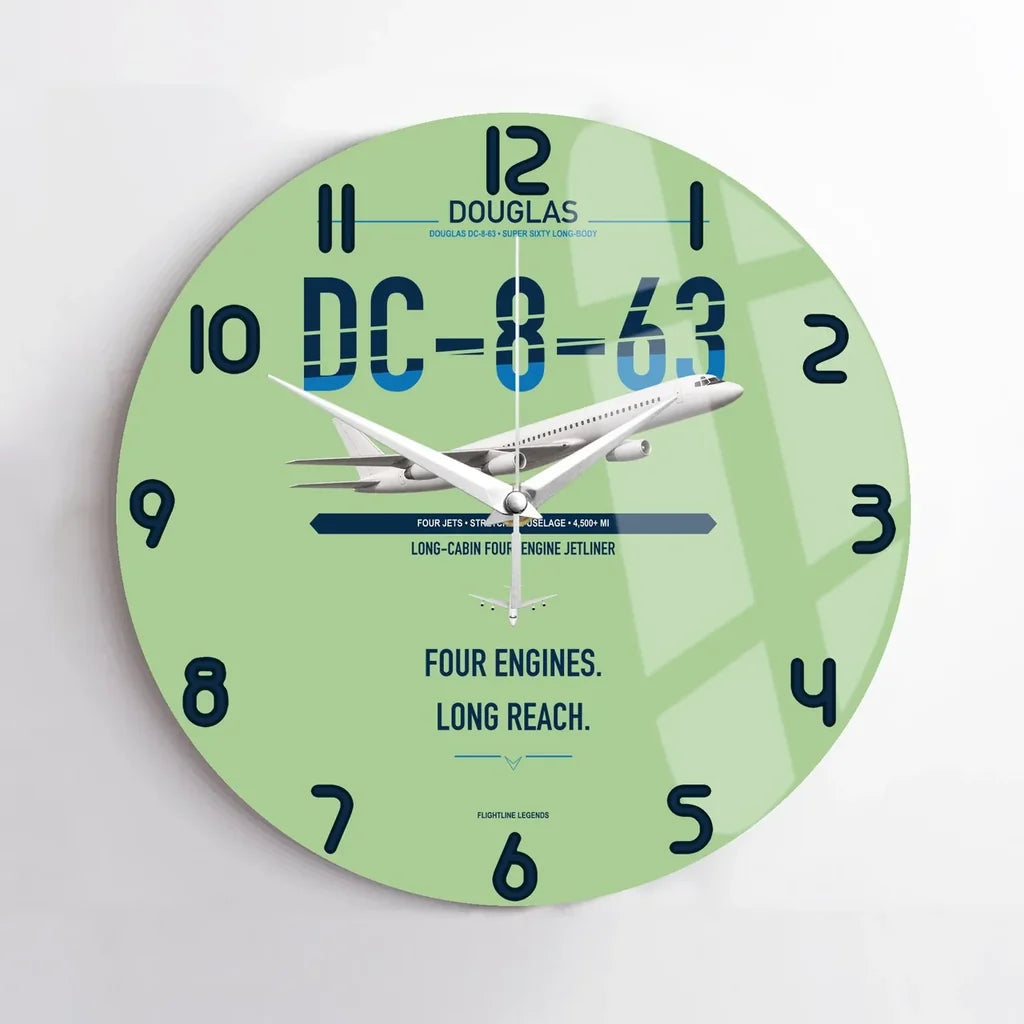 Douglas DC-8-63 design on light green no frame wall clock