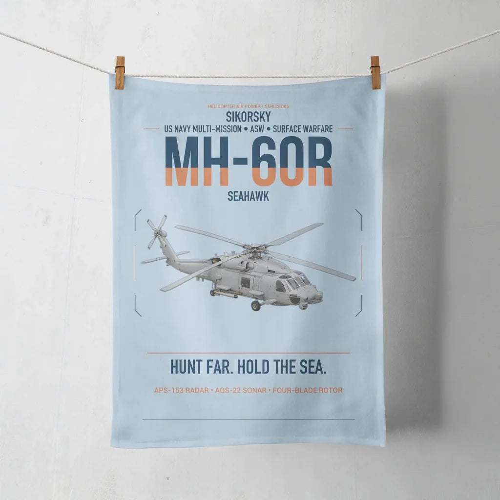 Sikorsky MH-60R Seahawk design on light blue towel