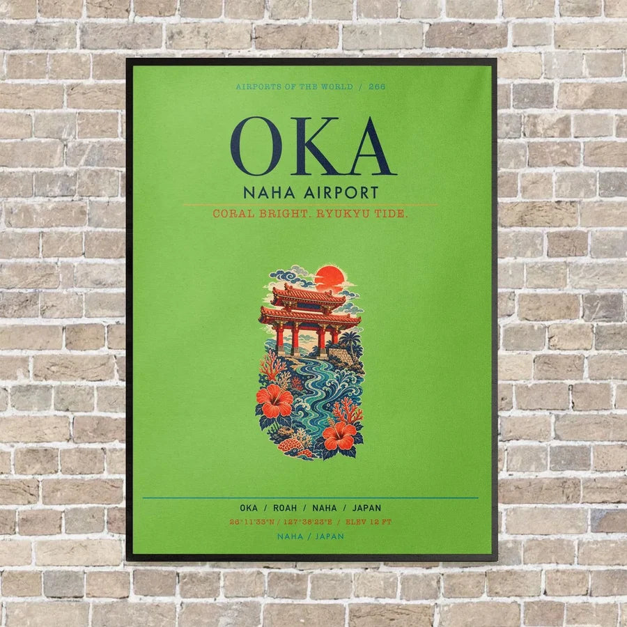 Naha Airport OKA vertical canvas print - framed - light green background