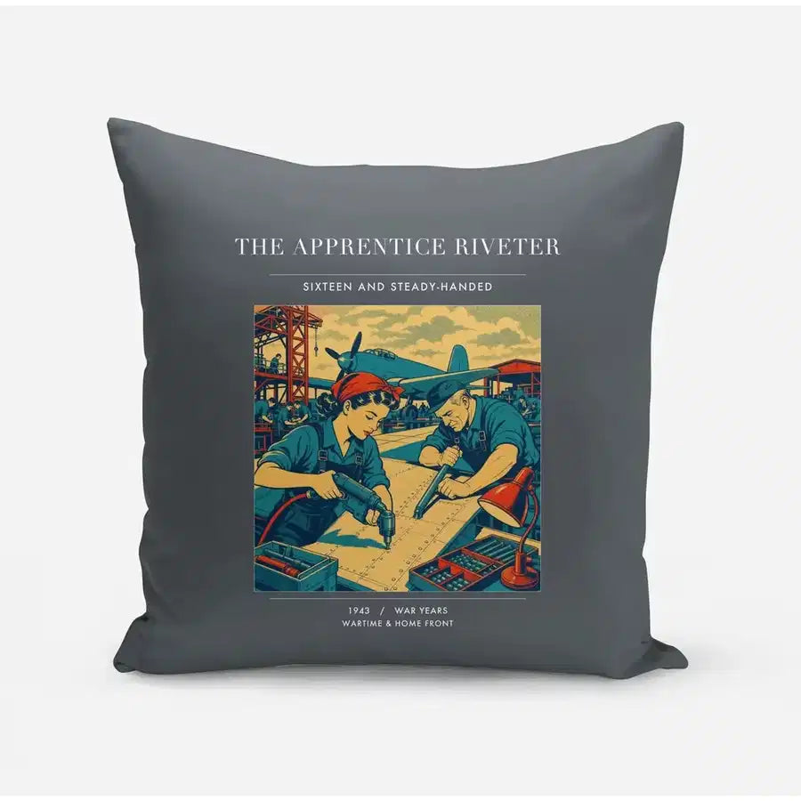 VINTAGE G4530 - The Apprentice Riveter - Designed Pillows design on gray