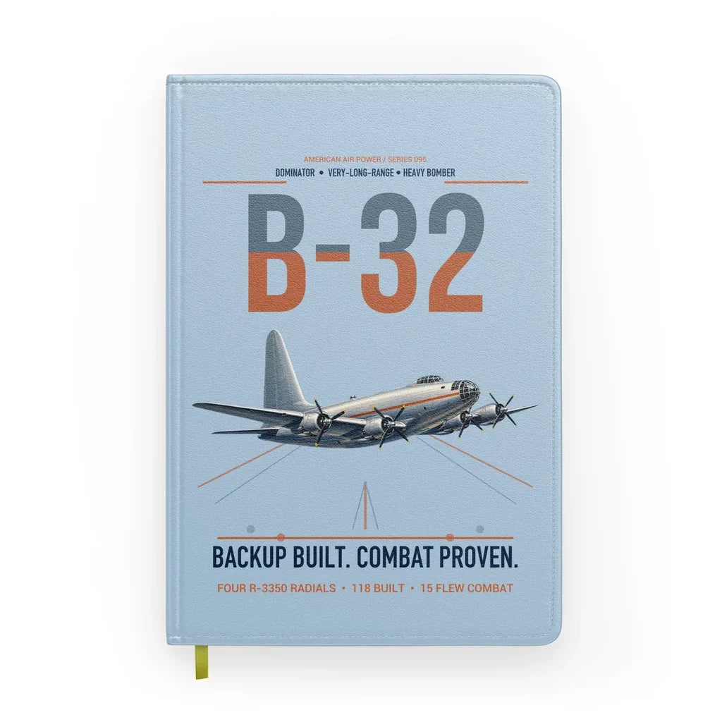B-32 Dominator design on light blue notebook