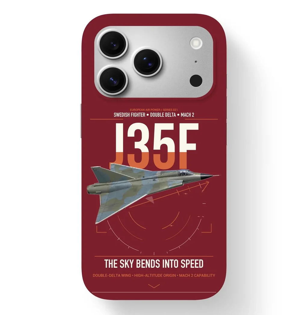 Saab J 35F Draken design on dark red magsafe iphone case, for iPhone 17 Pro