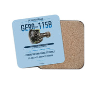 Thumbnail for GE90-115B design on light blue 1 piece coaster