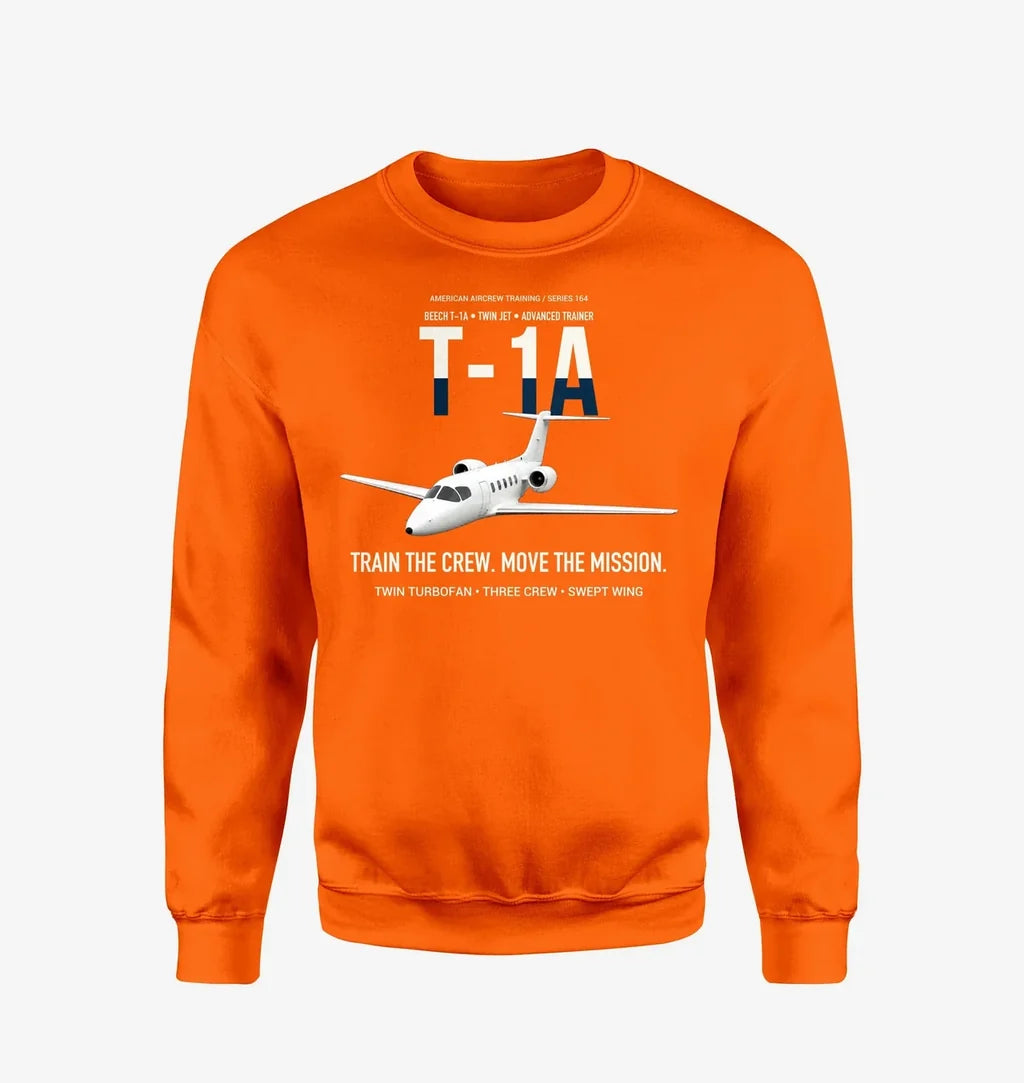 T-1A Jayhawk Advanced Jet Trainer design on orange sweatshirt