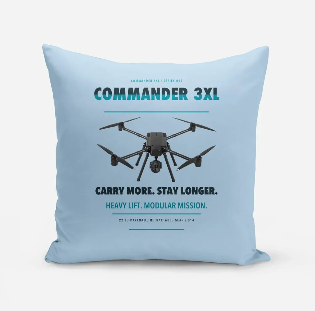 Draganfly Commander 3XL design on light blue pillow