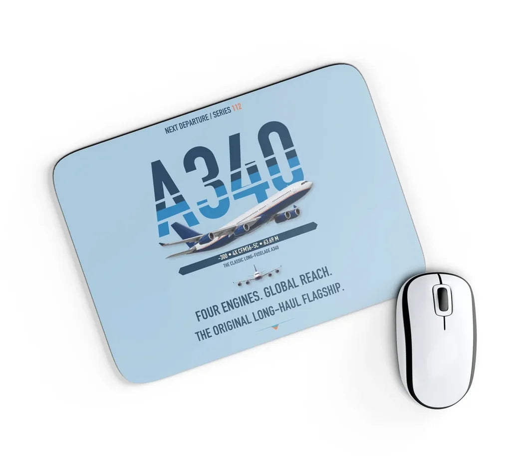 Airbus A340-300 design on light blue rectangle mouse pad
