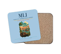 Thumbnail for Quad City International Airport (MLI) design on light blue 1 piece coaster