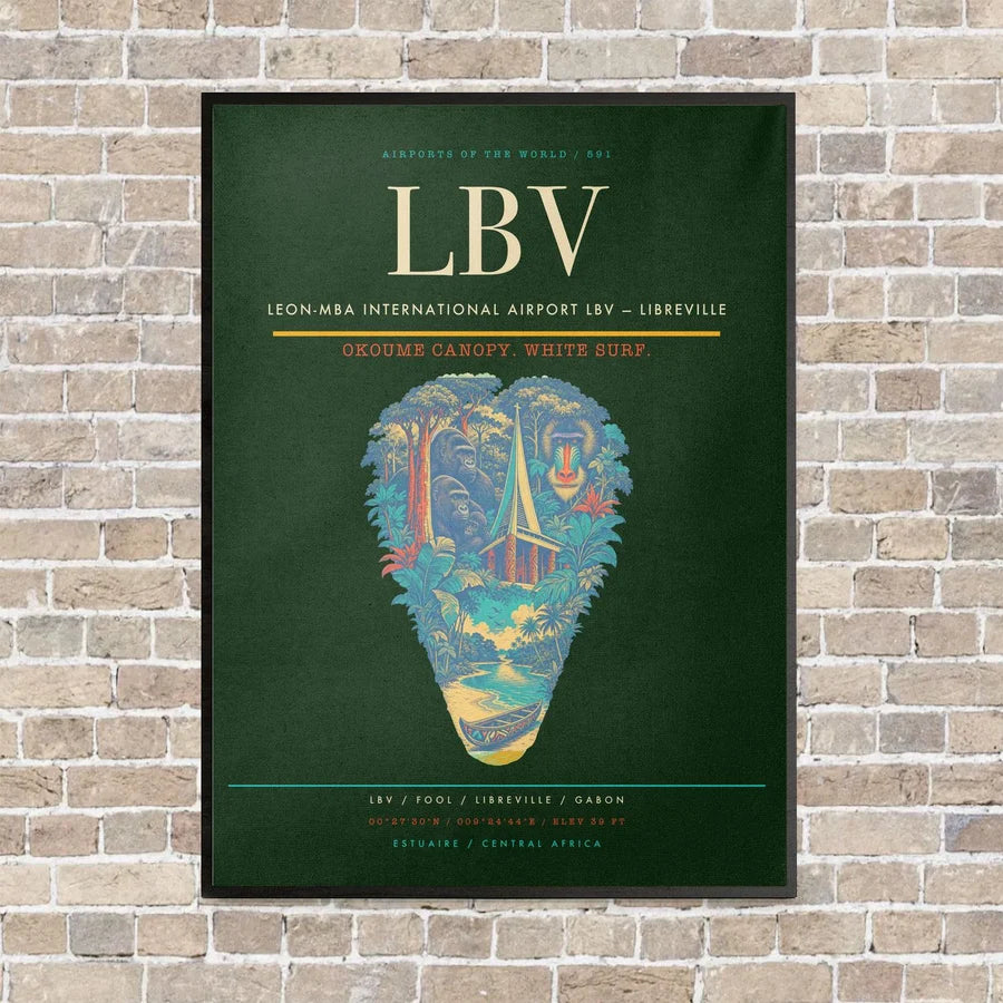 Leon-Mba International Airport LBV — Libreville vertical canvas print - framed - dark green background