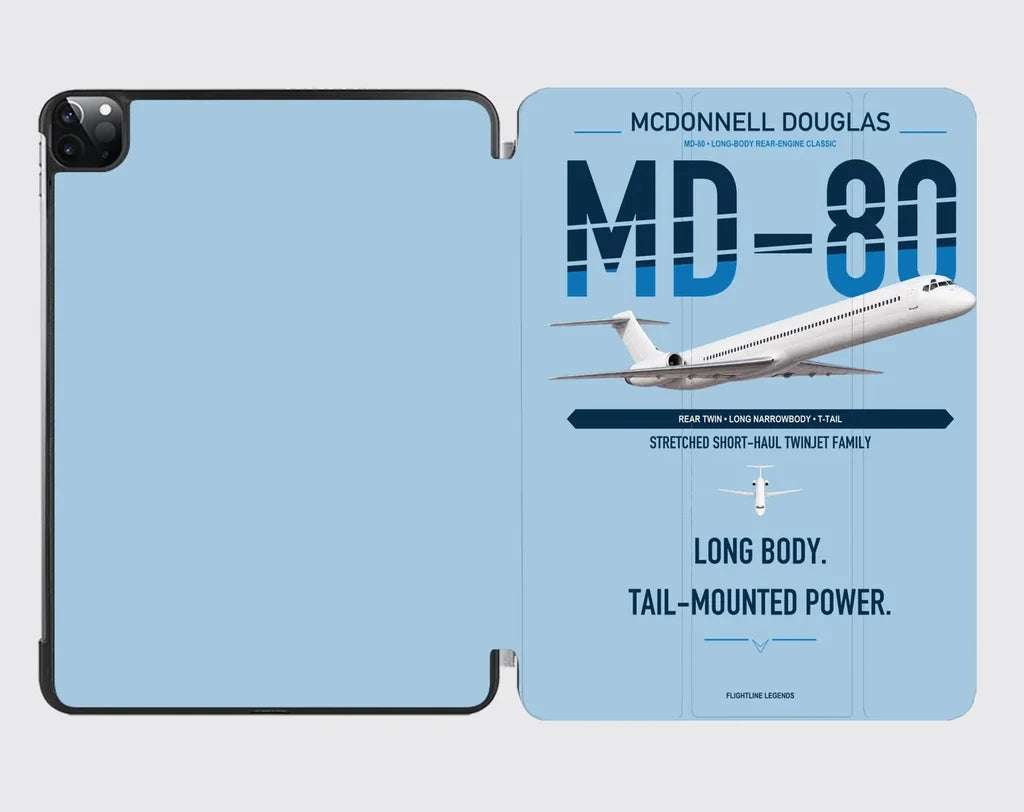McDonnell Douglas MD-80 design on light blue ipad tablet case