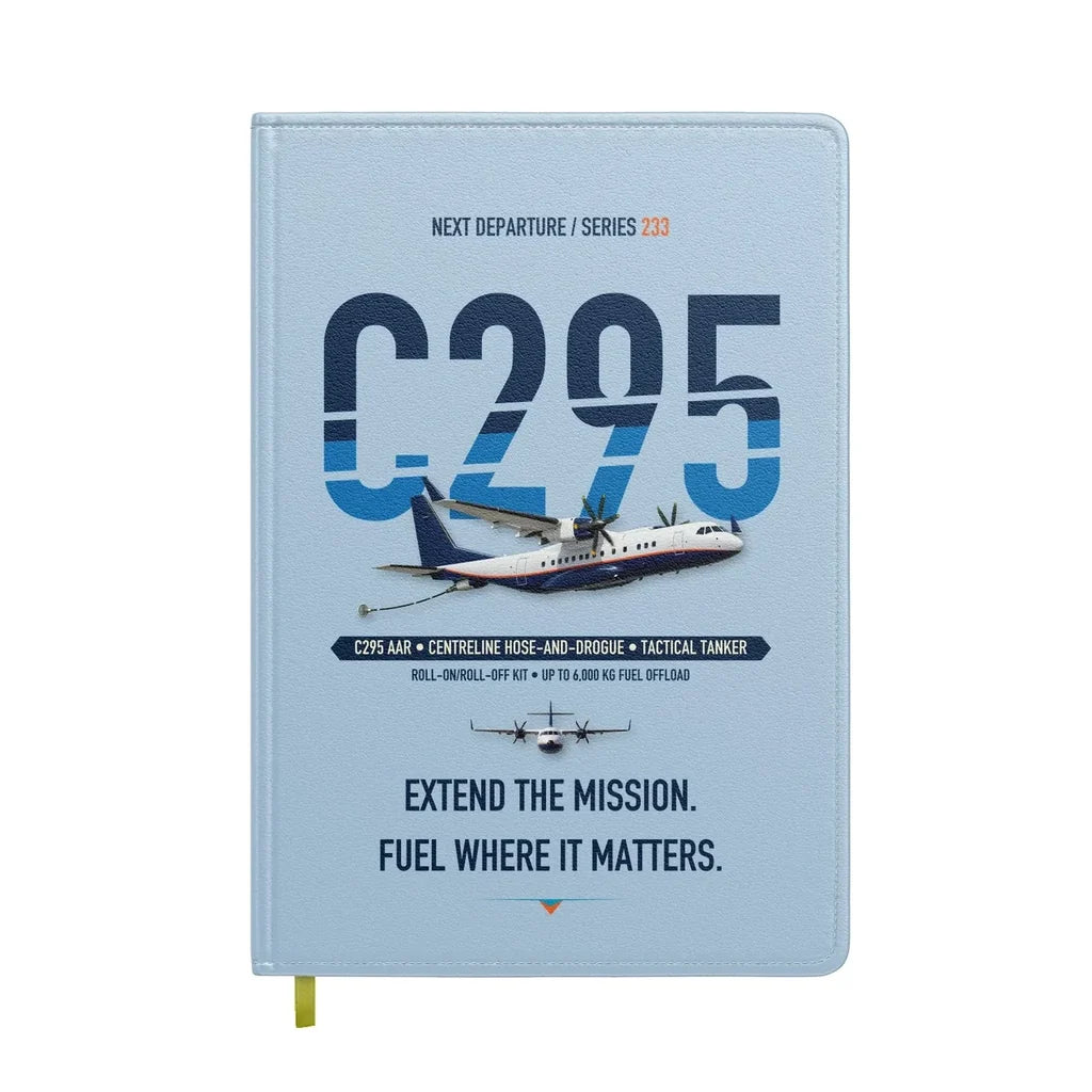 Airbus C295 Air-to-Air Refuelling design on light blue notebook