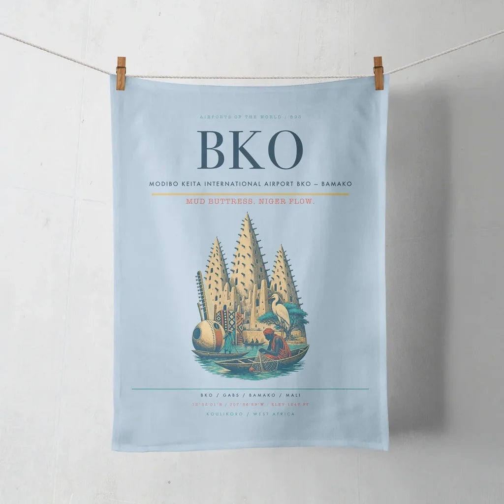 Modibo Keita International Airport (BKO) design on light blue towel