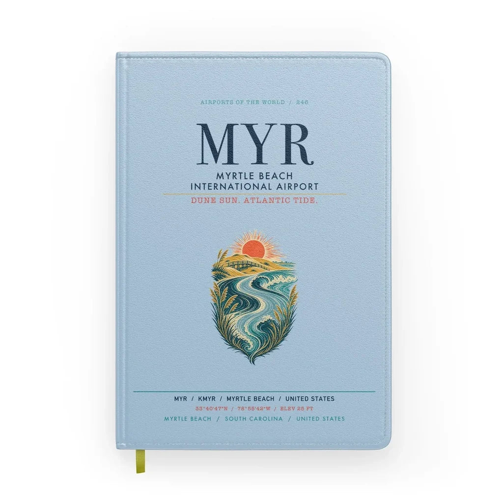 Myrtle Beach International Airport (MYR) design on light blue notebook