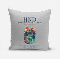 Thumbnail for Tokyo Haneda Airport (HND) design on light gray pillow