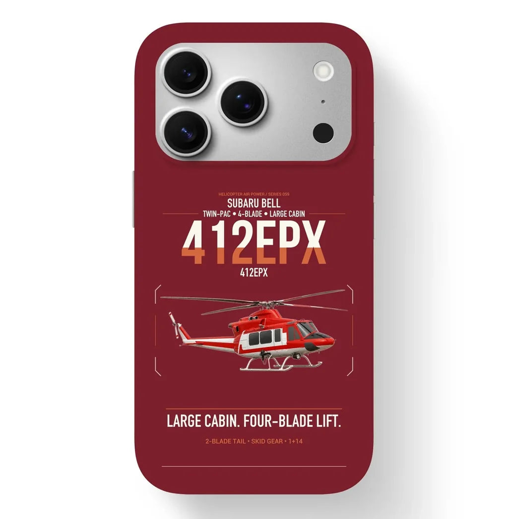 SUBARU Bell 412EPX design on dark red magsafe iphone case, for iPhone 17 Pro