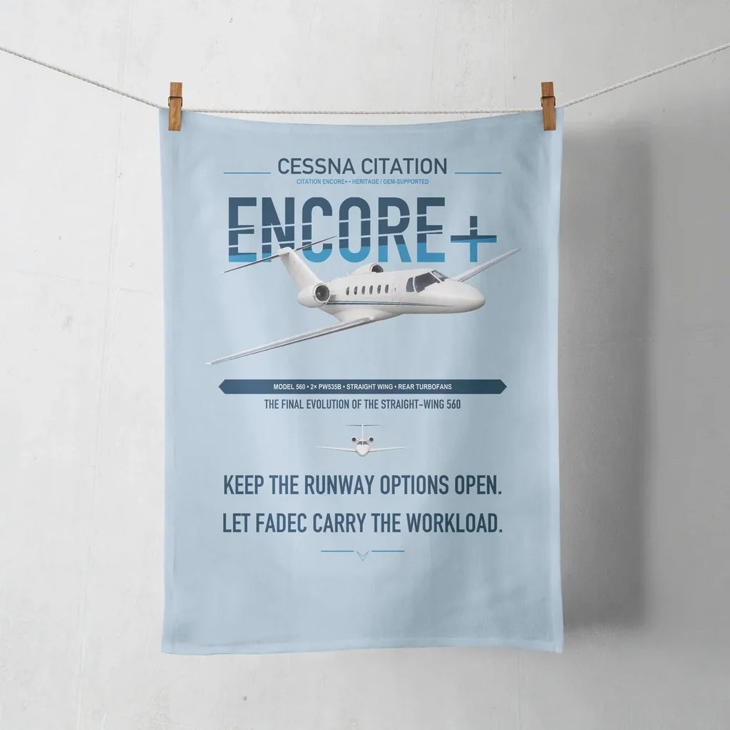 Cessna Citation Encore+ design on light blue towel