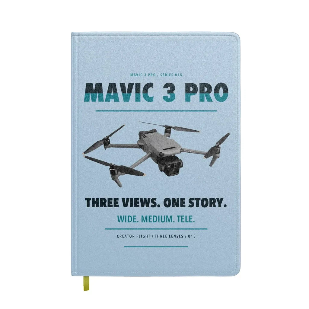 DJI Mavic 3 Pro design on light blue notebook