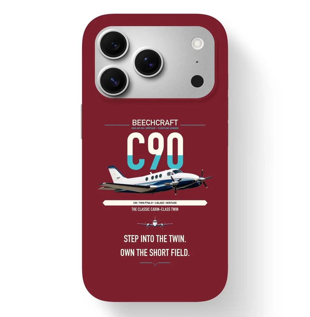 Beechcraft King Air C90 design on dark red magsafe iphone case, for iPhone 17 Pro