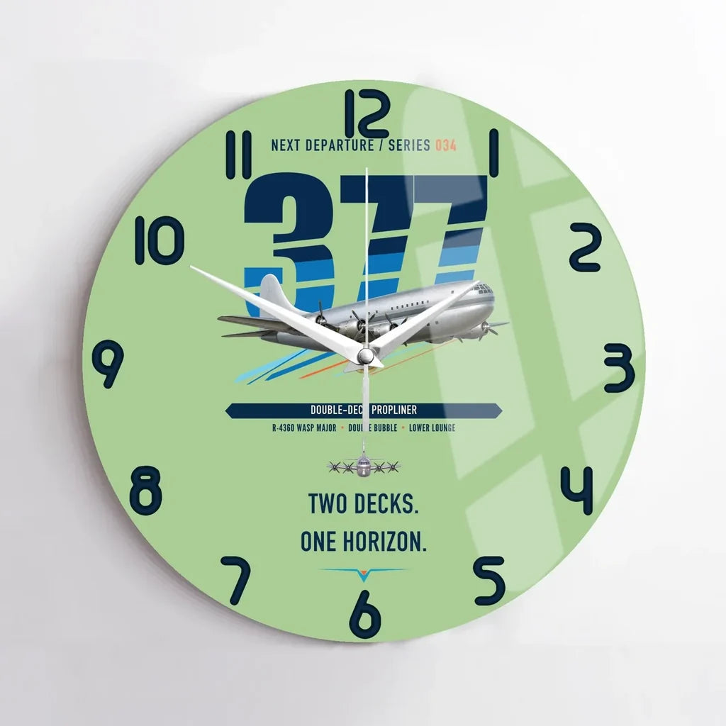 Boeing 377 Stratocruiser design on light green no frame wall clock