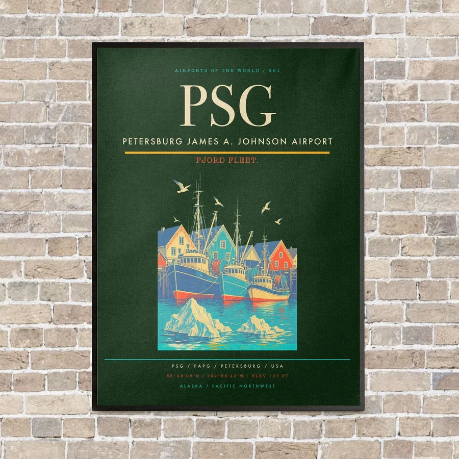 Petersburg James A. Johnson Airport PSG vertical canvas print - framed - dark green background