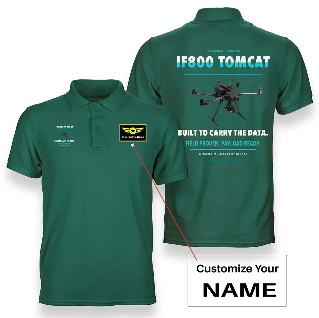 Inspired Flight IF800 Tomcat design on green polo with custom name badge