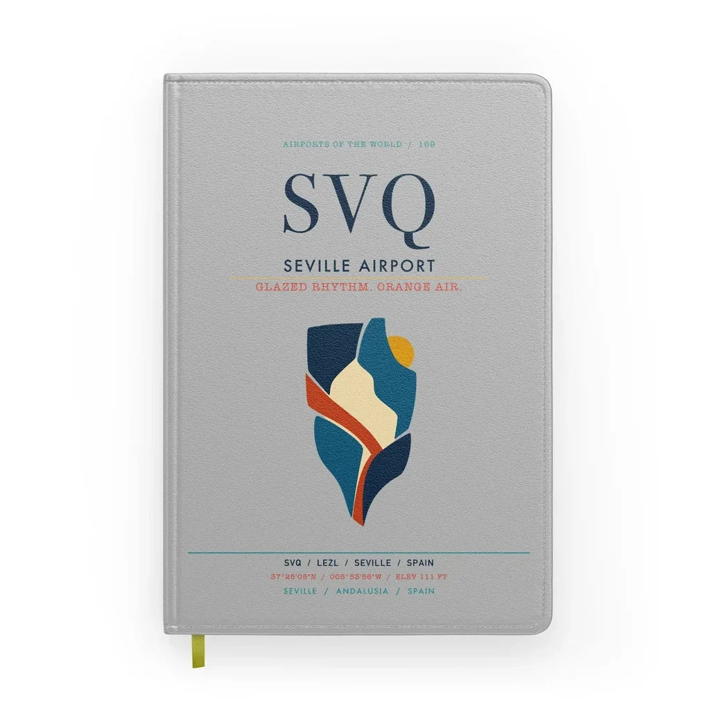 Seville Airport (SVQ) design on light gray notebook