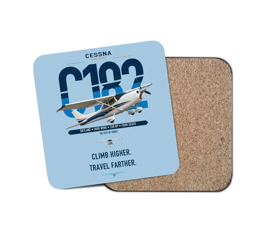 Cessna 182 Skylane design on light blue 1 piece coaster