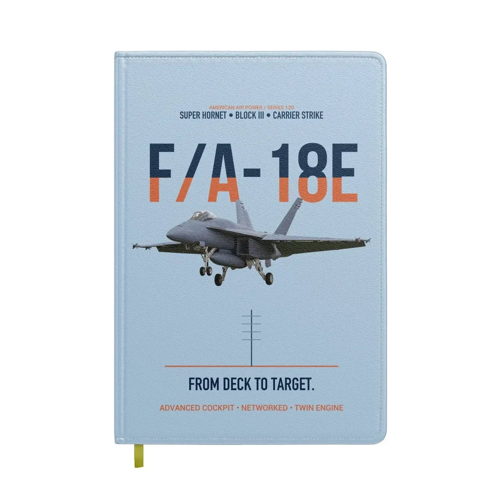 F-A-18E Super Hornet Block III From Deck To Target design on light blue notebook