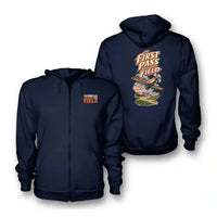 Thumbnail for SIGNAL 651 - The First Pass Wakes The Field - Zipped Hoodie design on navy blue zipped hoodie