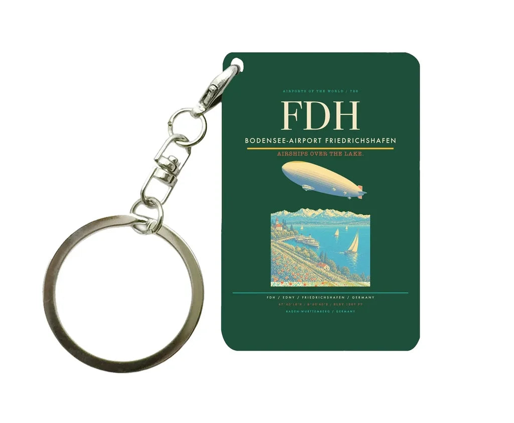 Bodensee-Airport Friedrichshafen (FDH) design on dark green key chain