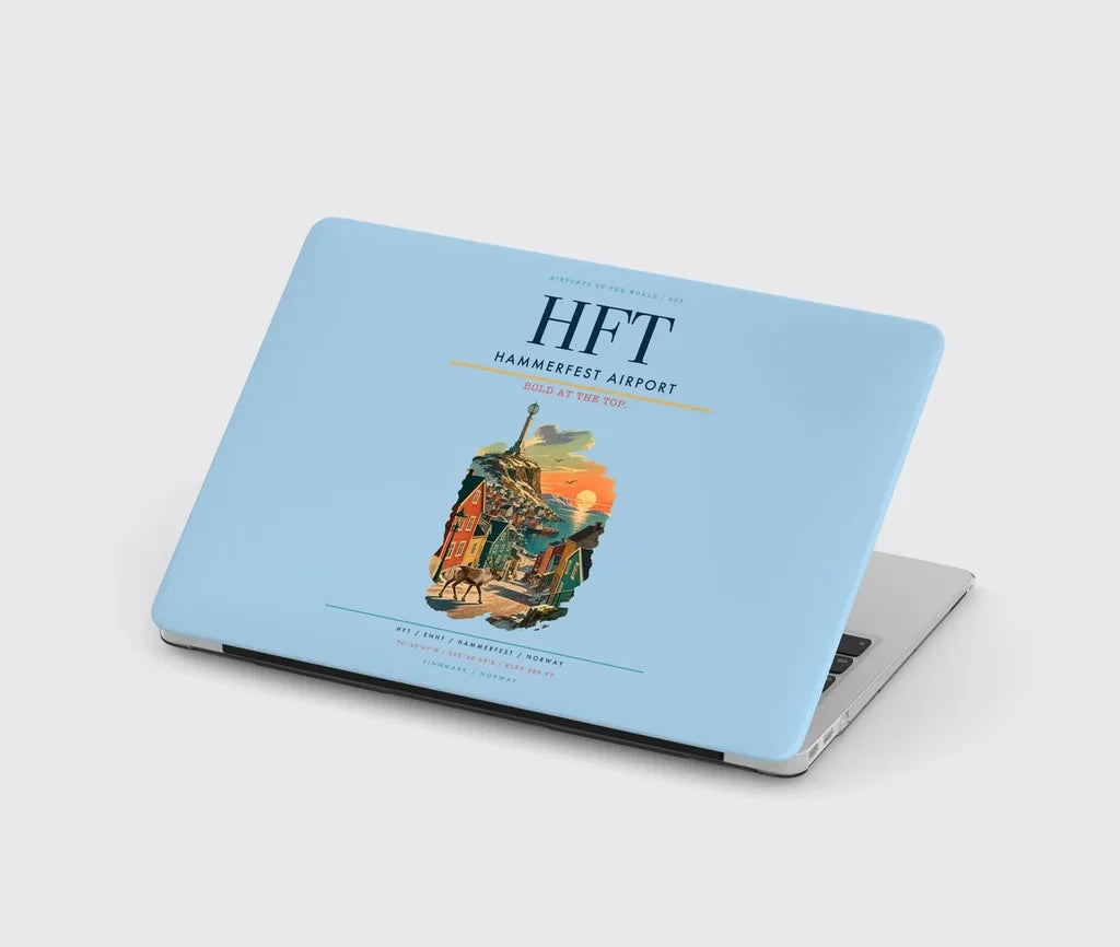 Hammerfest Airport (HFT) design on light blue MacBook case