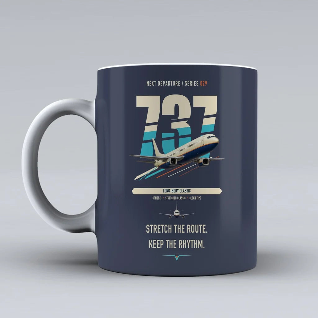 Boeing 737-400 Classic double-side print on dark blue ceramic mug
